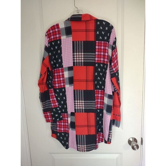 Victoria's Secret Red Patchwork Nightshirt Button Front Knee Length LS Cotton XS - Picture 9 of 9